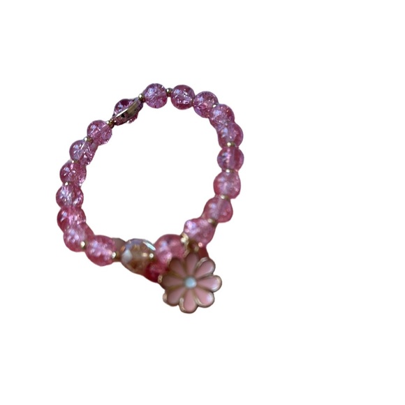 Jewelry - Pink bead bracelet with pink flower charm